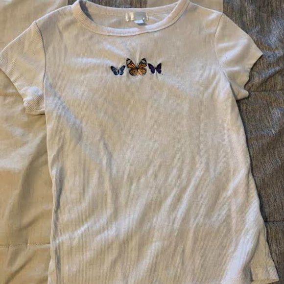White Butterfly Baby Tee - Picture 1 of 2